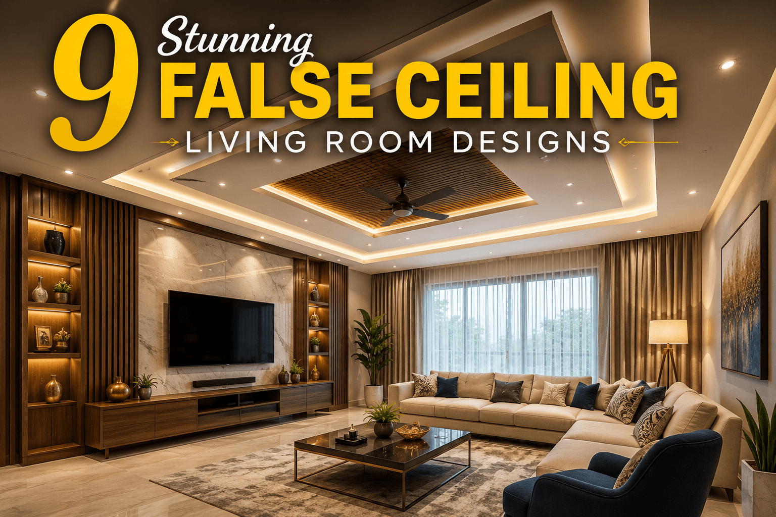 9 Stunning False Ceiling Living Room Designs