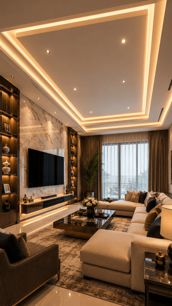 9 Stunning False Ceiling Living Room Designs