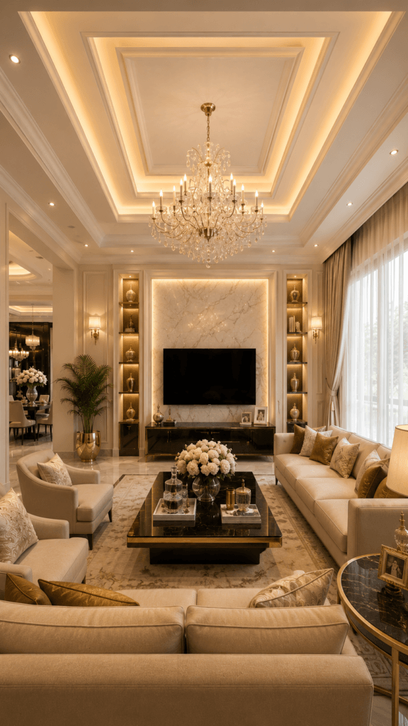 9 Stunning False Ceiling Living Room Designs